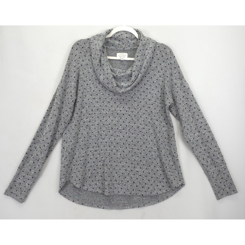 Lucky Brand Women M Gray Polka Dot Cowl Neck Long‎ Sleeve Knit Pullover Top